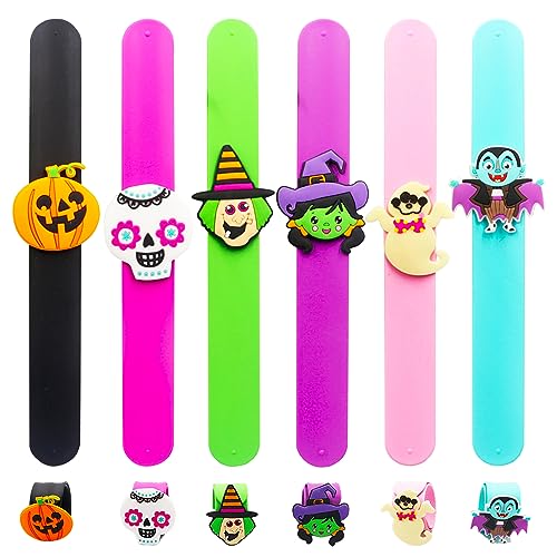 POPOYU 6 Stück Halloween Slap Bracelets Halloween-Motto-Party-Klapparmbänder aus Silikon für Kinder Ideales Party Mitgebsel Geschenke Spielzeug Geburtstag Geschenke Halloween-Mottoparty Dekoration von POPOYU