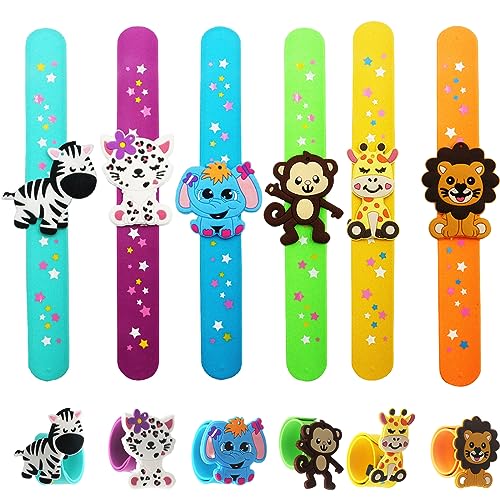 6 Stück Dschungel Tier Slap Bracelets Waldtier-Motto-Party-Klapparmbänder aus Silikon für Kinder Ideales Party Mitgebsel Geschenke Spielzeug Geburtstag Geschenke Dschungel-Safari-Mottoparty Dekoration von POPOYU