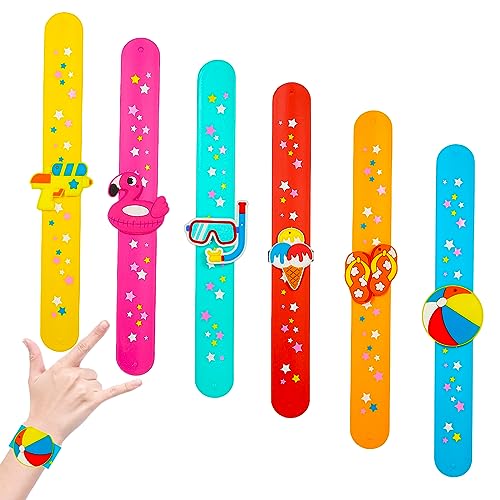 6 Stück Schwimmbecken Slap Bracelets Hawaii Strand-Motto-Party-Klapparmbänder aus Silikon für Kinder Ideales Party Mitgebsel Geschenke Spielzeug Geburtstag Geschenke Sommerstrand-Mottoparty Dekoration von POPOYU