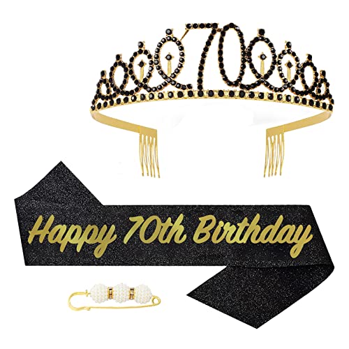 POPOYU 70 Geburtstag Krone und Schärpe,Krone 70. Geburtstag Frauen,70.Geburtstag Tiara Schwarz Gold,krone 70.,70 Jahre Geburtstag Mädchen Kopfbedeckung für Geburtstagsgeschenk Partyzubehör POPOYU 70 Geburtstag Krone und Schärpe,Krone 70. Geburtstag Frauen,70.Geburtstag Tiara Schwarz Gold,krone 70.,70 Jahre Geburtstag Mädchen Kopfbedeckung für Geburtstagsgeschenk Partyzubehör von POPOYU