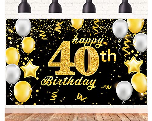 POPOYU Banner 40 Geburtstag Frau XXL,40. Geburtstag Banner Gold Schwarz,Geburtstagsplakat 40 Jahre,40. Geburtstag.Mann Banner&Groß,Deko 40Geburtstag Banner.für Männer Frauen Geburtstagsfeier von POPOYU
