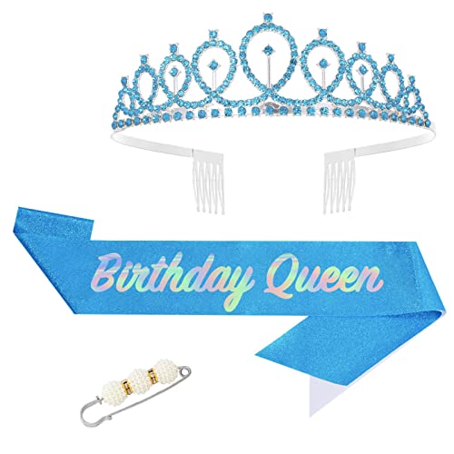 POPOYU Birthday Queen Krone und Schärpe,Sweet Birthday Krone Frauen,Geburtstag Tiara Blau,deko Geburtstag Schärpe,Geburtstag Frau Kopfbedeckung für Geburtstagsgeschenk Partyzubehör POPOYU Birthday Queen Krone und Schärpe,Sweet Birthday Krone Frauen,Geburtstag Tiara Blau,deko Geburtstag Schärpe,Geburtstag Frau Kopfbedeckung für Geburtstagsgeschenk Partyzubehör von POPOYU