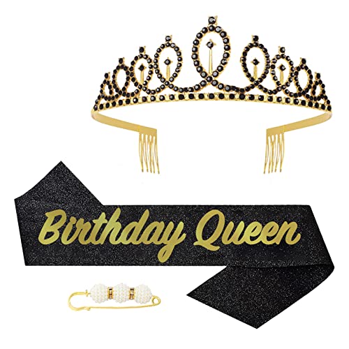 POPOYU Birthday Queen Krone und Schärpe,Sweet Birthday Krone Frauen,Geburtstag Tiara Schwarz Gold,deko Geburtstag Schärpe,Geburtstag Frau Kopfbedeckung für Geburtstagsgeschenk Partyzubehör POPOYU Birthday Queen Krone und Schärpe,Sweet Birthday Krone Frauen,Geburtstag Tiara Schwarz Gold,deko Geburtstag Schärpe,Geburtstag Frau Kopfbedeckung für Geburtstagsgeschenk Partyzubehör von POPOYU