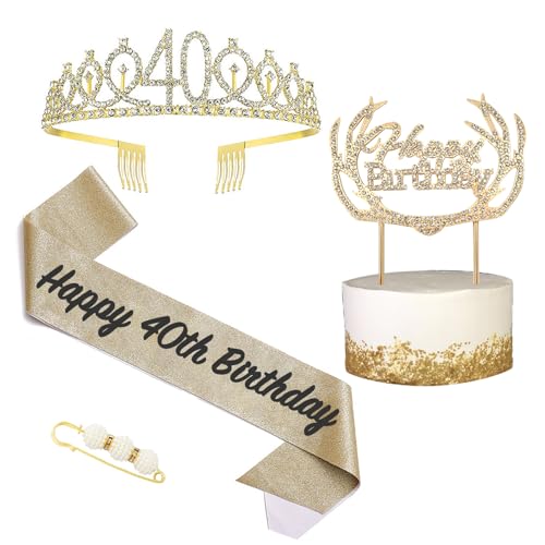 POPOYU Königin Geburtstag Schärpe und Tiara für Mädchen Frauen,Gold Birthday Schärpe Kristall Tiara Krone für Alles Gute zum Geburtstag Party Favor Supplies von POPOYU