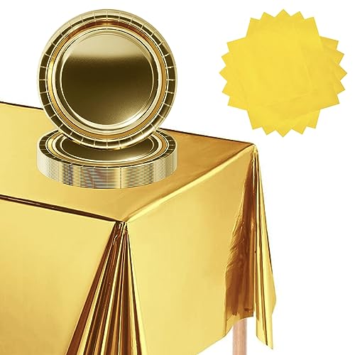 POPOYU Partygeschirr Set Gold, 37 Stück Geschirr Liefert Pappteller Servietten Tischdecke für Geburtstagsparty Dekoration, Weihnachten, Hochzeit Party Deko POPOYU Partygeschirr Set Gold, 37 Stück Geschirr Liefert Pappteller Servietten Tischdecke für Geburtstagsparty Dekoration, Weihnachten, Hochzeit Party Deko von POPOYU