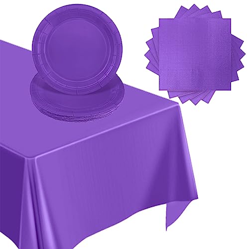POPOYU Partygeschirr Set Lila,37 Stück Violett Party Geschirr Liefert Pappteller Servietten Tischdecke Lila Partygeschirr Set für Geburtstags Dekoration,Halloween,Hochzeit Party Deko von POPOYU