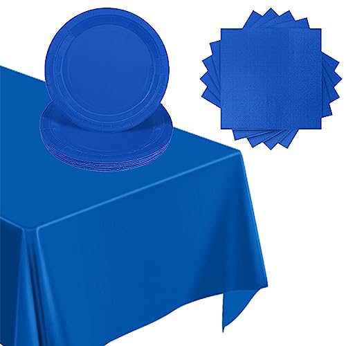 POPOYU Partygeschirr Set Marine Blau,37 Stück Blau Party Geschirr Liefert Pappteller Servietten Tischdecke Marine Blau Partygeschirr Set für Kinder Elsa Geburtstagsparty Dekoration,Babyparty,Hochzeit von POPOYU