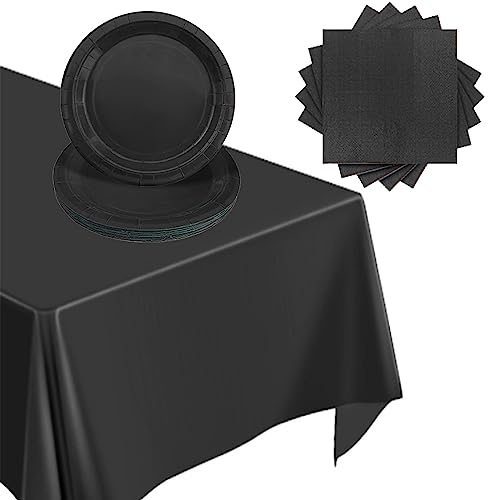 POPOYU Partygeschirr Set Schwarz,37 Stück Schwarz Party Geschirr Liefert Pappteller Servietten Tischdecke Schwarz Partygeschirr Set für Geburtstagsparty Dekoration,Halloween,Hochzeit Party POPOYU Partygeschirr Set Schwarz,37 Stück Schwarz Party Geschirr Liefert Pappteller Servietten Tischdecke Schwarz Partygeschirr Set für Geburtstagsparty Dekoration,Halloween,Hochzeit Party von POPOYU