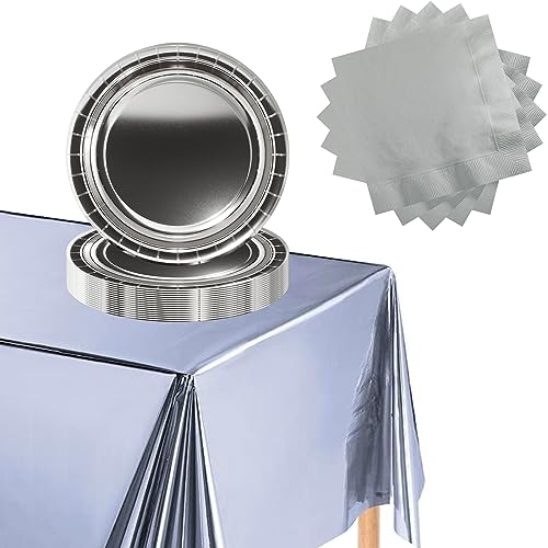 POPOYU Partygeschirr Set Silber,37 Stück Silber Party Geschirr Liefert Pappteller Servietten Tischdecke Silber Partygeschirr Set für Geburtstagsparty Dekoration,Weihnachten,Hochzeit Party Deko POPOYU Partygeschirr Set Silber,37 Stück Silber Party Geschirr Liefert Pappteller Servietten Tischdecke Silber Partygeschirr Set für Geburtstagsparty Dekoration,Weihnachten,Hochzeit Party Deko von POPOYU