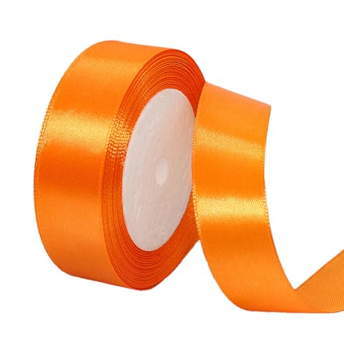 POPOYU Satinband Orange 25mm,Orange Band 2.5cm,Dekoration Präsent Geschenkband,23M Geschenkband Schleifenband für Kleid,Hochzeit,Geburtstag Geschenke,Satin Dekoband,Deko Band Geschenkverpackung von POPOYU