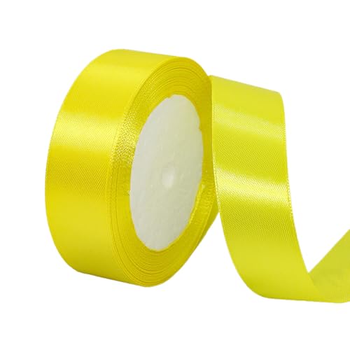 POPOYU Satinband Zitronengelb 25mm,Zitronengelb Band 2.5cm,Dekoration Präsent Geschenkband,23M Geschenkband Schleifenband für Kleid,Hochzeit,Geburtstag Geschenke,Satin Dekoband,Deko Band Geschenk von POPOYU