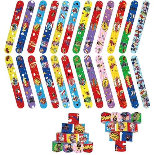 POPOYU Schnapparmband Kinder,24 Stück Armband Geburtstagsdeko Slap Armbänder Klatscharmband Wristband für Mitgebsel Kinder Geburtstagsgeschenke Fillers Classroom Gifts Prizes von POPOYU