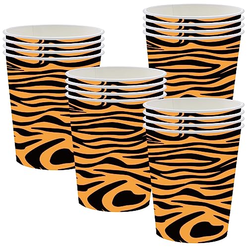 POPOYU Tiger-Druck Partybecher,16 Stück Dschungel Pappbecher,Tiger Becher Pappe für Babyparty Kindergeburtstag,Becher Safari,PappbecherTiger für Dschungel Safari Geburtstag Party Dekorationen von POPOYU