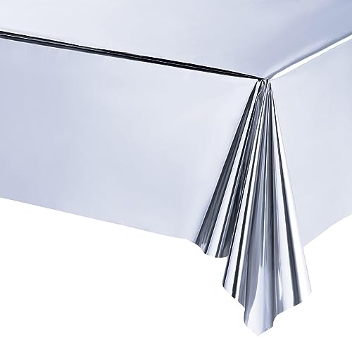 POPOYU Tischdecke Silber,137x274cm Einweg Tischdecke Tischtuch Plastiktischdecke,Tischtuch Rechteckige Tischabdeckung Gartentischdecke Table Cloth für Gastronomie,Feste,Party,Hochzeiten Haushalt von POPOYU
