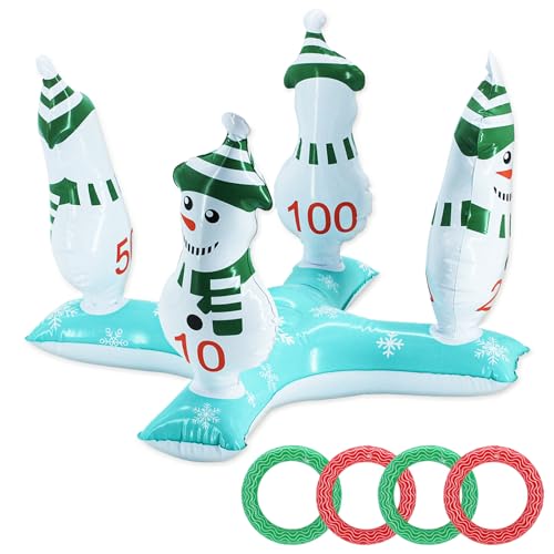 POPOYU Weihnachten Ring Werfen Spiel Aufblasbare Weihnachtsbaum Werfen Spiel 5 aufblasbares Weihnachtsbaum&4 Ringe,Familien Weihnachtsparty Spiel Stapeln Ring Spiel Kinder Weihnachten Party Favors von POPOYU