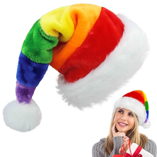 POPOYU 3 Stück Weihnachtsmütze Nikolausmütze Erwachsene,Weihnachtsmann Kostüm Nikolausmütze,Regenbogen Mütze Dicker Plüsch Fellrand aus Plüsch Nikolaus,Weihnachtsmann Mütze für Herren/Damen von POPOYU