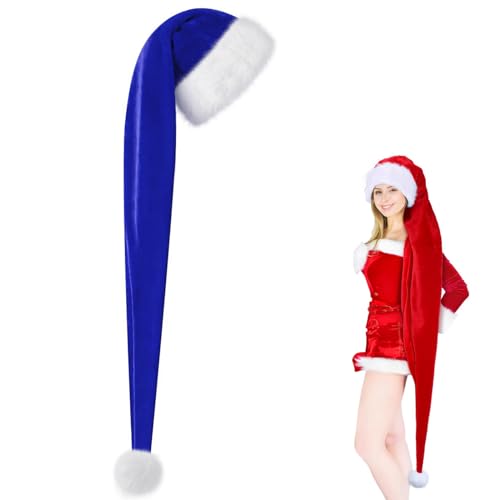 POPOYU Weihnachtsmütze, blaue Weihnachtsmütze, flauschige Weihnachtsmannmütze für Weihnachtsfeier (150 cm) von POPOYU