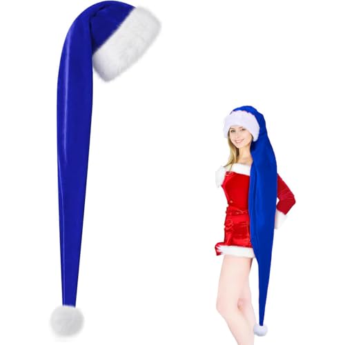 POPOYU Weihnachtsmütze, blaue Weihnachtsmütze, flauschige Weihnachtsmannmütze für Weihnachtsfeier (150 cm) von POPOYU