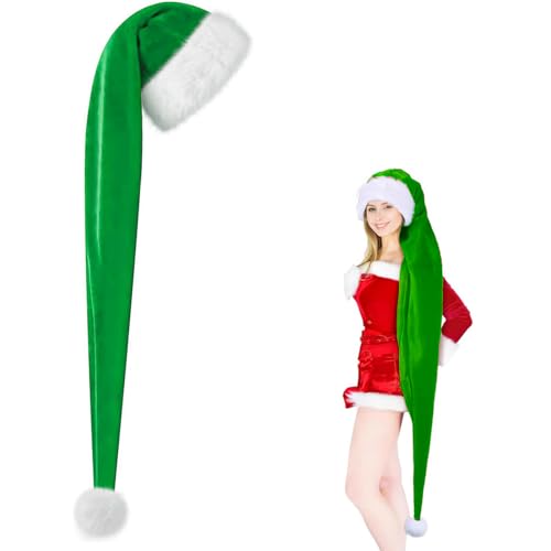 150cm Plüsch Nikolausmütze,Warm Dicker Gelb Nikolaus Mütze für Erwachsene Weihnachtszubehör,Deluxe-Weihnachtsmannmützen mit Samt und Plüschbesatz für Weihnachts Geschenke Weihnachtsfeier Lieferungen von POPOYU