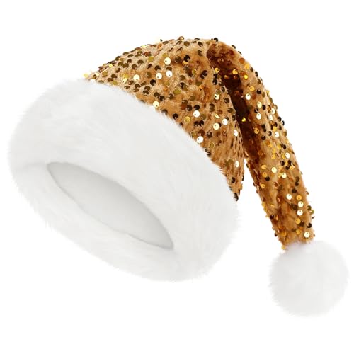 POPOYU Weihnachtsmütze Pailletten, goldfarben, flauschige Weihnachtsmannmütze für die Weihnachtsfeier Pailletten1P von POPOYU