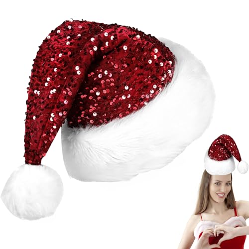 POPOYU Weihnachten Pailletten Weihnachtsmann Hut, funkelnde Weihnachten Pailletten Hut für Erwachsene, Luxus Weihnachtsmann Hut&Weihnachtsmann Hut&Weihnachtsmann Kostüm Kostüm Accessoire von POPOYU