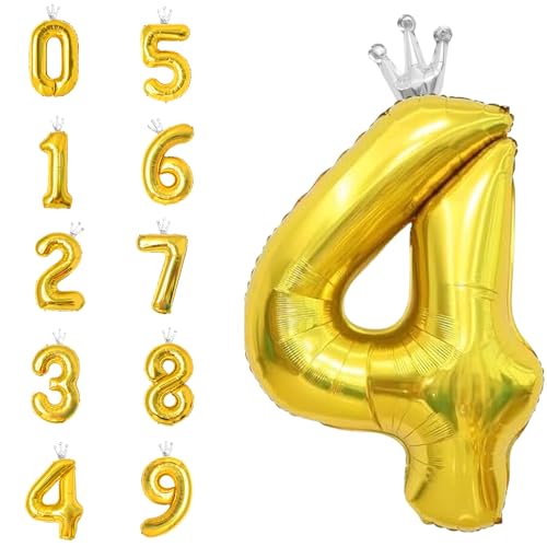 POPOYU Zahlen Luftballon Folienballon 4 Groß,40'' XXL Gold Zahlenballon 4. Geburtstag,Helium Ballons Zahlen Stehender Ballon für 4 Jahre Jungen Mädchen Geburtstags Hochzeit Jubiläum Party Deko von POPOYU