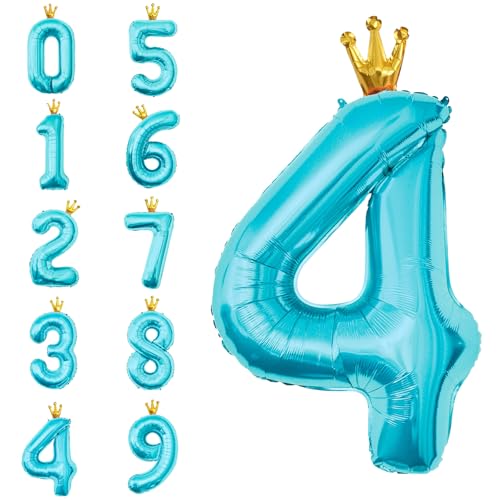 POPOYU Zahlen Luftballon Folienballon 4 Groß,40'' XXL Metallic-Blau Zahlenballon 4. Geburtstag,Helium Ballons Zahlen Stehender Ballon für 4 Jahre Jungen Mädchen Geburtstags Jubiläum Party Deko von POPOYU