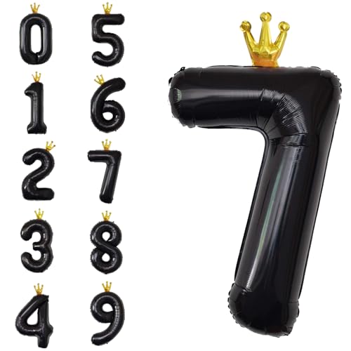 POPOYU Zahlen Luftballon Folienballon 7 Groß,40'' XXL Schwarz Zahlenballon 7. Geburtstag,Helium Ballons Zahlen Stehender Ballon für 7 Jahre Jungen Mädchen Geburtstags Hochzeit Jubiläum Party Deko von POPOYU