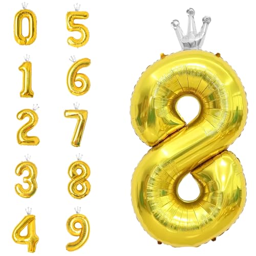 POPOYU Zahlen Luftballon Folienballon 8 Groß,40'' XXL Gold Zahlenballon 8. Geburtstag,Helium Ballons Zahlen Stehender Ballon für 8 Jahre Jungen Mädchen Geburtstags Hochzeit Jubiläum Party Deko von POPOYU