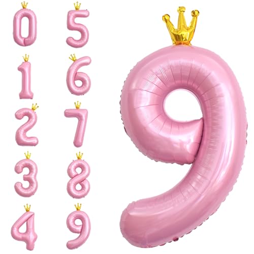 POPOYU Zahlen Luftballon Folienballon 9 Groß,40'' XXL Rosa Zahlenballon 9. Geburtstag,Helium Ballons Zahlen Stehender Ballon für 9 Jahre Jungen Mädchen Geburtstags Hochzeit Jubiläum Party Deko von POPOYU