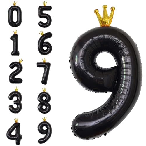 POPOYU Zahlen Luftballon Folienballon 9 Groß,40'' XXL Schwarz Zahlenballon 9. Geburtstag,Helium Ballons Zahlen Stehender Ballon für 9 Jahre Jungen Mädchen Geburtstags Hochzeit Jubiläum Party Deko von POPOYU