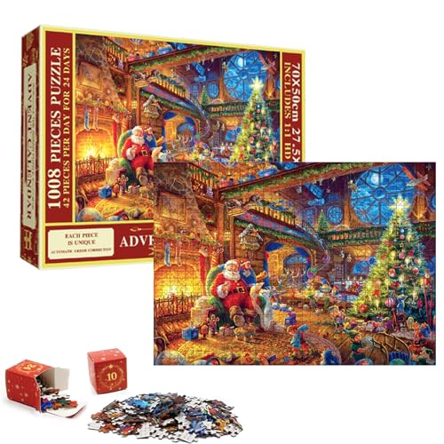 Puzzles Adventskalender 2023 Jigsaw - 1008 Teile Puzzles - 70 x 50 cm Adventskalender Puzzle für Erwachsene und Kinder,24 Tage Aufgeteilt in 24 Kästchen,Weihnachten Puzzles Geschenk für Jungen,Mädchen von POPOYU