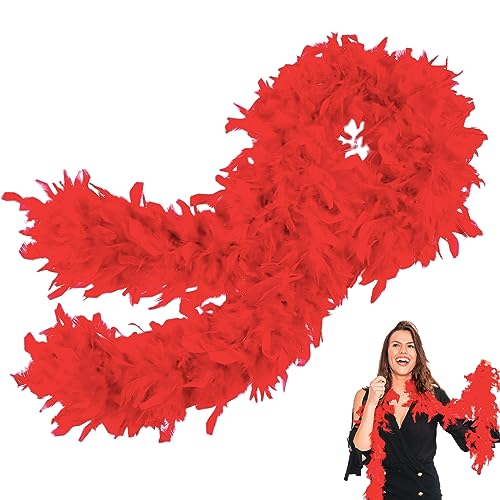 Rot Federboa,Boa für Damen und Mädchen,80g 2m/6.6ft Natürliche Truthah Feder-Boa,Rot Federboa Halt für Straßenfasching,Geburtstagsfeier,Konzert,Karneval,Tischdeko, Halloween,Weihnachtsfeier von POPOYU