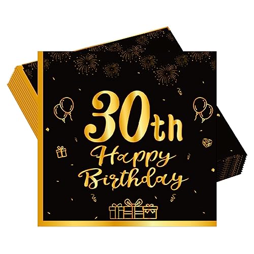 Schwarz Gold 30. Geburtstag Party Servietten 20 Stück 30. Geburtstag Deko Servietten mit Hochwertige Papier 33x33cm Geburtstagsservietten für Manner Frauen 30. Geburtstag Party Tisch-Dekoration von POPOYU