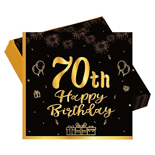 Schwarz Gold 70. Geburtstag Party Servietten 20 Stück 70. Geburtstag Deko Servietten mit Hochwertige Papier 33x33cm Geburtstagsservietten für Manner Frauen 70. Geburtstag Party Tisch-Dekoration von POPOYU