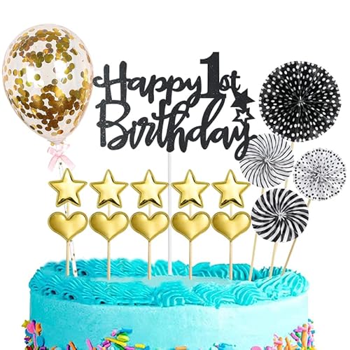 Tortendeko 1 Geburtstag Baby,16 Stück Glitzer 1. Geburtstagstorte Topper,Schwarzes Gold Cake Topper Deko 1 Geburtstag,Happy 1st Birthday Kuchendeko Luftballons für 1. Geburtstag Party Kuchen Deko Tortendeko 1 Geburtstag Baby,16 Stück Glitzer 1. Geburtstagstorte Topper,Schwarzes Gold Cake Topper Deko 1 Geburtstag,Happy 1st Birthday Kuchendeko Luftballons für 1. Geburtstag Party Kuchen Deko von POPOYU
