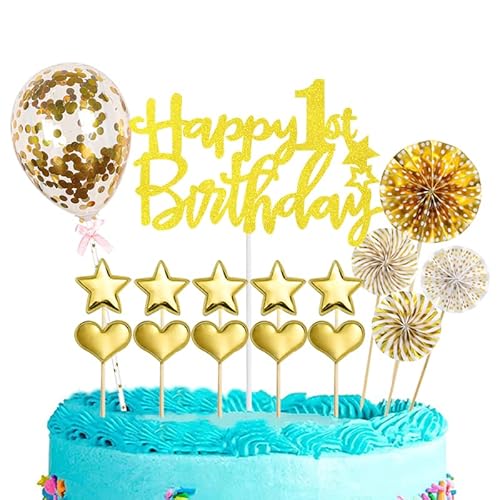Tortendeko 1 Geburtstag Baby Mädchen Frau,16 Stück Glitzer 1. Geburtstagstorte Topper,Gold Cake Topper Deko 1 Geburtstag,Happy 1st Birthday Kuchendeko Luftballons für 1. Geburtstag Party Kuchen Deko Tortendeko 1 Geburtstag Baby Mädchen Frau,16 Stück Glitzer 1. Geburtstagstorte Topper,Gold Cake Topper Deko 1 Geburtstag,Happy 1st Birthday Kuchendeko Luftballons für 1. Geburtstag Party Kuchen Deko von POPOYU