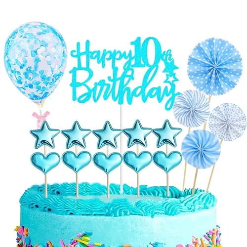 Tortendeko 10 Geburtstag Mädchen Junge,16 Stück Glitzer 10. Geburtstagstorte Topper,Blau Cake Topper Deko 10 Geburtstag,Happy 10th Birthday Kuchendeko Luftballons für 10. Geburtstag Party Kuchen Deko Tortendeko 10 Geburtstag Mädchen Junge,16 Stück Glitzer 10. Geburtstagstorte Topper,Blau Cake Topper Deko 10 Geburtstag,Happy 10th Birthday Kuchendeko Luftballons für 10. Geburtstag Party Kuchen Deko von POPOYU