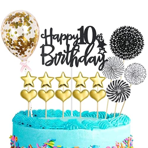 Tortendeko 10 Geburtstag Mädchen Junge,16 Stück Glitzer 10. Geburtstagstorte Topper,Schwarzes Gold Cake Topper Deko 10 Geburtstag,Happy 10th Birthday Kuchendeko,für 10. Geburtstag Party Kuchen Deko Tortendeko 10 Geburtstag Mädchen Junge,16 Stück Glitzer 10. Geburtstagstorte Topper,Schwarzes Gold Cake Topper Deko 10 Geburtstag,Happy 10th Birthday Kuchendeko,für 10. Geburtstag Party Kuchen Deko von POPOYU