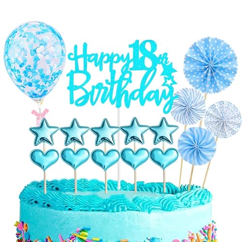 Tortendeko 18 Geburtstag Mädchen Junge,16 Stück Glitzer 18. Geburtstagstorte Topper,Blau Cake Topper Deko 18 Geburtstag,Happy 18th Birthday Kuchendeko Luftballons für 18. Geburtstag Party Kuchen Deko Tortendeko 18 Geburtstag Mädchen Junge,16 Stück Glitzer 18. Geburtstagstorte Topper,Blau Cake Topper Deko 18 Geburtstag,Happy 18th Birthday Kuchendeko Luftballons für 18. Geburtstag Party Kuchen Deko von POPOYU