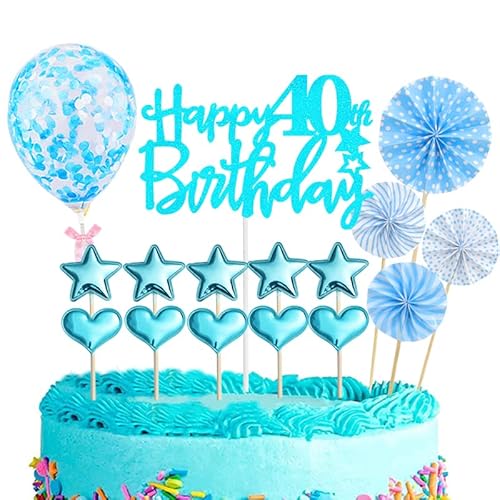 Tortendeko 40 Geburtstag Frau Mann,16 Stück Glitzer 40. Geburtstagstorte Topper,Blau Cake Topper Deko 40 Geburtstag,Happy 40th Birthday Kuchendeko Luftballons für 40. Geburtstag Party Kuchen Deko Tortendeko 40 Geburtstag Frau Mann,16 Stück Glitzer 40. Geburtstagstorte Topper,Blau Cake Topper Deko 40 Geburtstag,Happy 40th Birthday Kuchendeko Luftballons für 40. Geburtstag Party Kuchen Deko von POPOYU