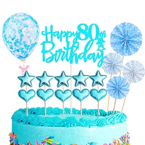 Tortendeko 80 Geburtstag Frau Mann,16 Stück Glitzer 80. Geburtstagstorte Topper,Blau Cake Topper Deko 80 Geburtstag,Happy 80th Birthday Kuchendeko Luftballons für 80. Geburtstag Party Kuchen Deko Tortendeko 80 Geburtstag Frau Mann,16 Stück Glitzer 80. Geburtstagstorte Topper,Blau Cake Topper Deko 80 Geburtstag,Happy 80th Birthday Kuchendeko Luftballons für 80. Geburtstag Party Kuchen Deko von POPOYU