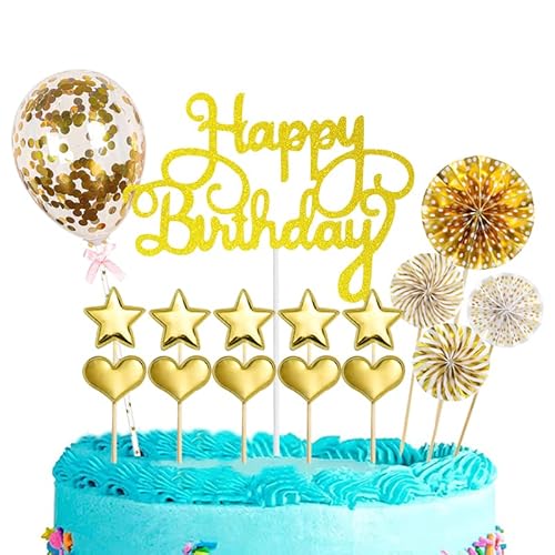 POPOYU Tortendeko Geburtstag Mädchen Junge Frau Mann, 16 Stück Glitzer Geburtstagstorte Topper Gold, Kuchendeko Luftballon für Geburtstag Party POPOYU Tortendeko Geburtstag Mädchen Junge Frau Mann, 16 Stück Glitzer Geburtstagstorte Topper Gold, Kuchendeko Luftballon für Geburtstag Party von POPOYU