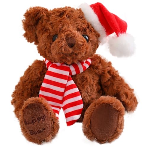 Weihnachten Teddybär Kaffee 20cm Weihnachten Kuscheltier Bär Weiches Fell Teddybär Plüsch mit Weihnachtsmütze und Augen Glitter Kapuze Tatzendruck Plüschtier Christmas Kuscheltier Stofftier Geschenk von POPOYU