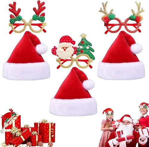Weihnachtsmützen 4 Stück,Plüsch Nikolausmütze Erwachsene Weihnachtsmann Mütze Erwachsene Rot,Nikolo Mütze für Herren/Damen/Kinder für Weihnachts,Weihnachtsfeiern,Weihnachtskonzert,Weihnachtszubehör von POPOYU