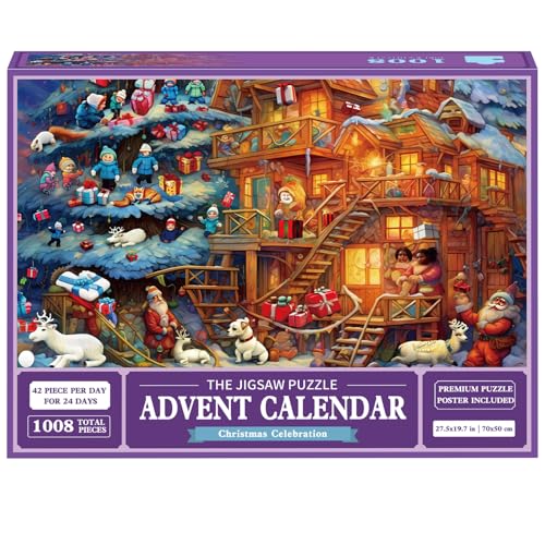 Puzzles Adventskalender 2024 Jigsaw, Familienurlaub Puzzle 1008 Teile Puzzles, 24 Boxen Puzzles für Countdown bis Weihnachten, Hausdekoration, Weihnachtsgeschenke für Erwachsene Weihnachtsgemeinschaft von POPOYU