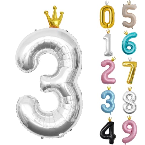 Zahl 3 Luftballon Silber, 101cm Riesen Zahlenballon Nummer 0 1 2 3 4 5 6 7 8 9 10 16 18 21 30 40 50 60 70 80 90 100, 40" Groß Folienballons für Hochzeit Jubiläum, Geburtstagsballons Party Dekoration Zahl 3 Luftballon Silber, 101cm Riesen Zahlenballon Nummer 0 1 2 3 4 5 6 7 8 9 10 16 18 21 30 40 50 60 70 80 90 100, 40" Groß Folienballons für Hochzeit Jubiläum, Geburtstagsballons Party Dekoration von POPOYU