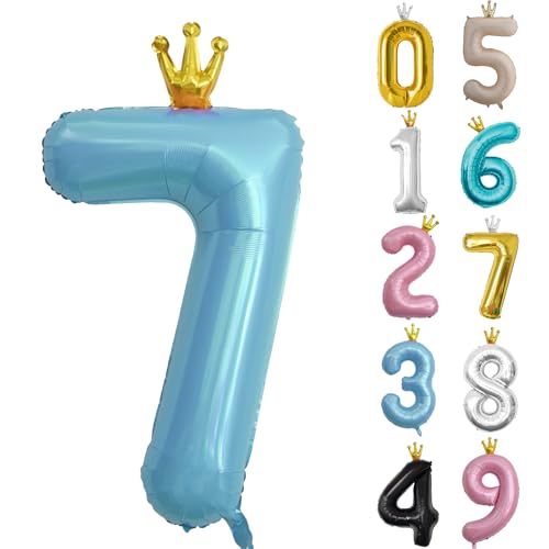 Zahl 7 Luftballon Blau, 101cm Riesen Zahlenballon Nummer 0 1 2 3 4 5 6 7 8 9 10 16 18 21 30 40 50 60 70 80 90 100, 40" Groß Folienballons für Hochzeit Jubiläum, Geburtstagsballons Party Dekoration von POPOYU