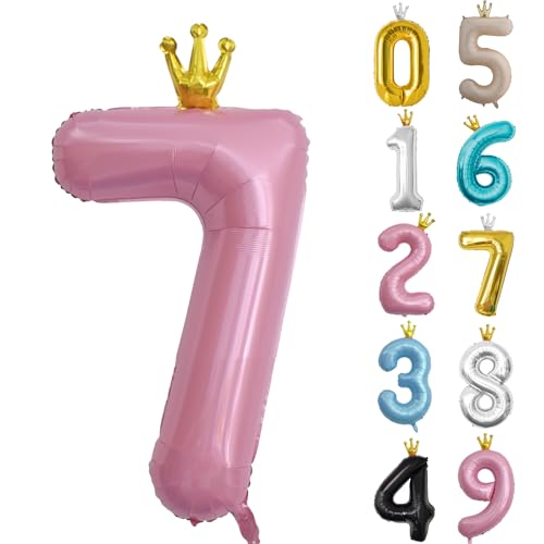 Zahl 7 Luftballon Rosa, 101cm Riesen Zahlenballon Nummer 0 1 2 3 4 5 6 7 8 9 10 16 18 21 30 40 50 60 70 80 90 100, 40" Groß Folienballons für Hochzeit Jubiläum, Geburtstagsballons Party Dekoration von POPOYU