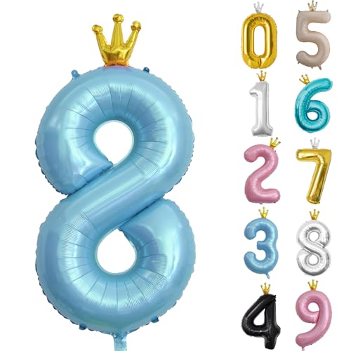 Zahl 8 Luftballon Blau, 101cm Riesen Zahlenballon Nummer 0 1 2 3 4 5 6 7 8 9 10 16 18 21 30 40 50 60 70 80 90 100, 40" Groß Folienballons für Hochzeit Jubiläum, Geburtstagsballons Party Dekoration von POPOYU